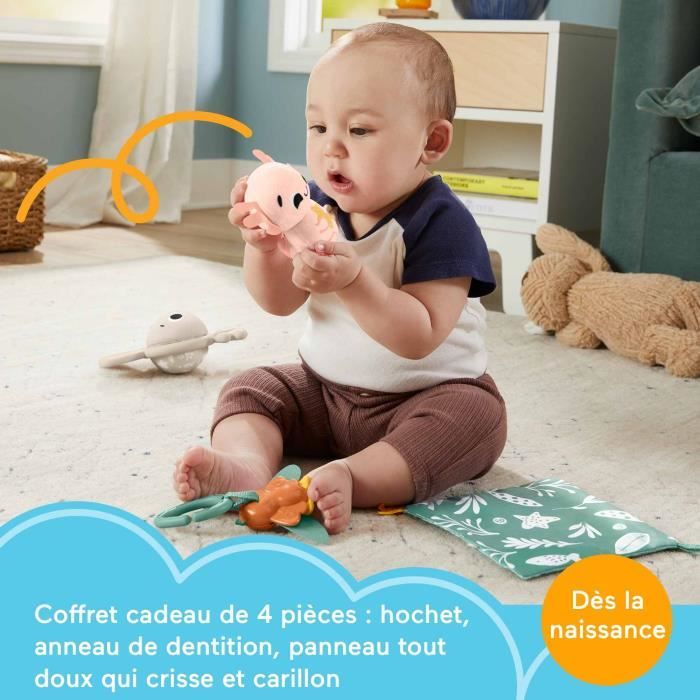 Fisher-Price Coffret Sensoriel Les Sens En Éveil – 4 Jouets – Anneau Dentition, Peluche Axolotl, Hochet Papillon – Dès Naissance
