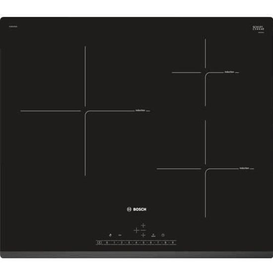 Table de cuisson à Induction BOSCH - 3 zones - L59,2 x P52,2 cm - 7400 W - Revêtement verre - Noir - PIJ631FB1E