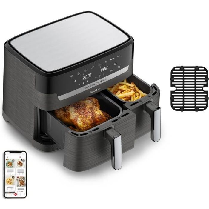 MOULINEX Friteuse sans huile + Grill 8,3L, 2 tiroirs, 8 programmes, Economie d’énergie, air fryer, Dual Easy Fry&Grill EZ905B20