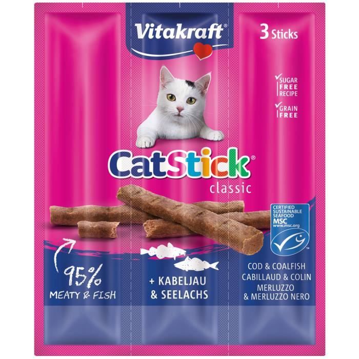 Meilleurs prix pour VITAKRAFT Cat Stick mini Friandise pour chat au Colin et au Cabillaud - Lot de 20x3