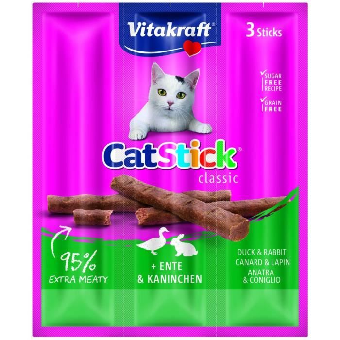 Comparer les prix de VITAKRAFT Cat Stick mini Friandise pour chat au Canard & Lapin - Lot de 20x3