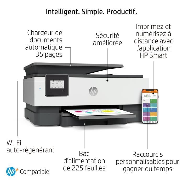 HP OfficeJet Pro 8022e Imprimante tout en un - Jet d'encre couleur – 6 mois  d'Instant Ink inclus avec HP+ (Copie/Scan/Fax/Chargeur auto de documents,  Recto/Verso, Wifi) : : Informatique