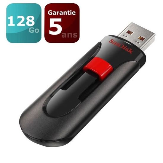 SANDISK Clé USB Cruzer Glide - 128Gb - 2.0 - Noir / Rouge