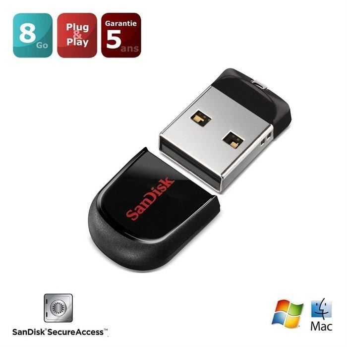 Clé USB Sandisk Clé USB 2.0 Cruzer Blade, 8 Go, Noire