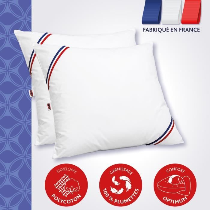 Lot De 2 Oreillers En Plumes Naturelles – 60x60 Cm, Qualité Ancienne, Occasion