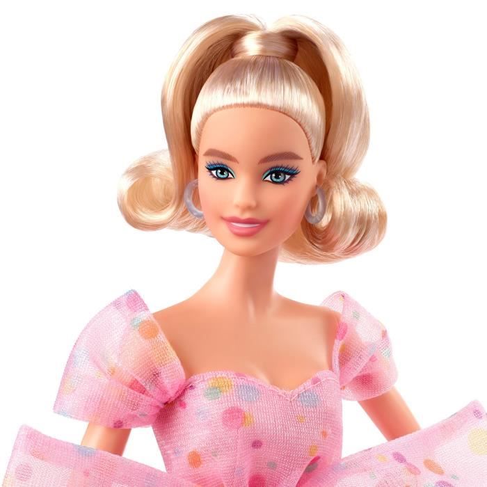 Poupée Barbie Joyeux anniversaire, blonde, vêtue d'une robe de