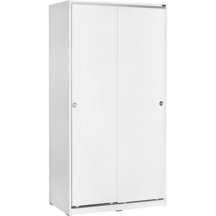 Armoire 2 portes coulissantes penderie et étagères décor blanc L