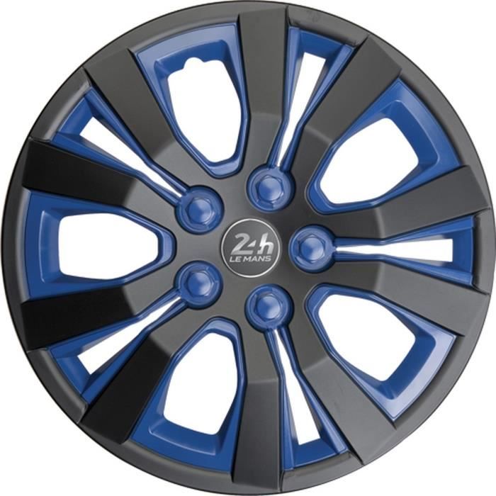Enjoliveur Peugeot 207 Lot De 4 Enjoliveurs Action Noir/Bleu Pour Jantes 16 Pouces