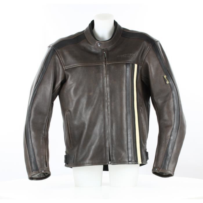 RIDER TEC Cuir Moto Rétro Marron-Beige