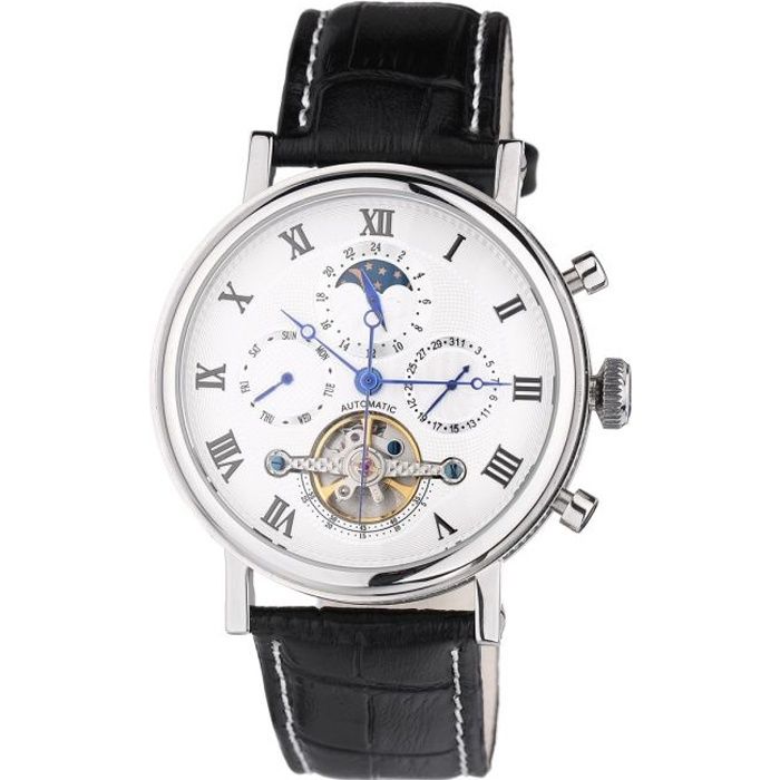 LOUIS COTTIER Montre Automatique Tradition Bracelet Cuir Homme Noir/Blanc