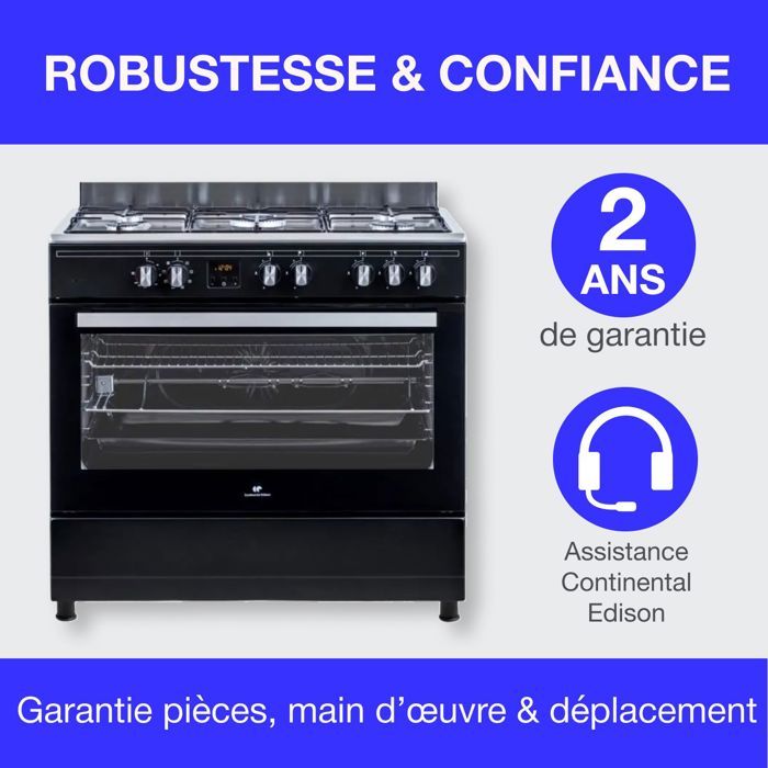 CONTINENTAL EDISON Cuisinière Piano Four Multifonctions Catalyse 95L Affichage Digital L90 Xh 85 Cm Inox