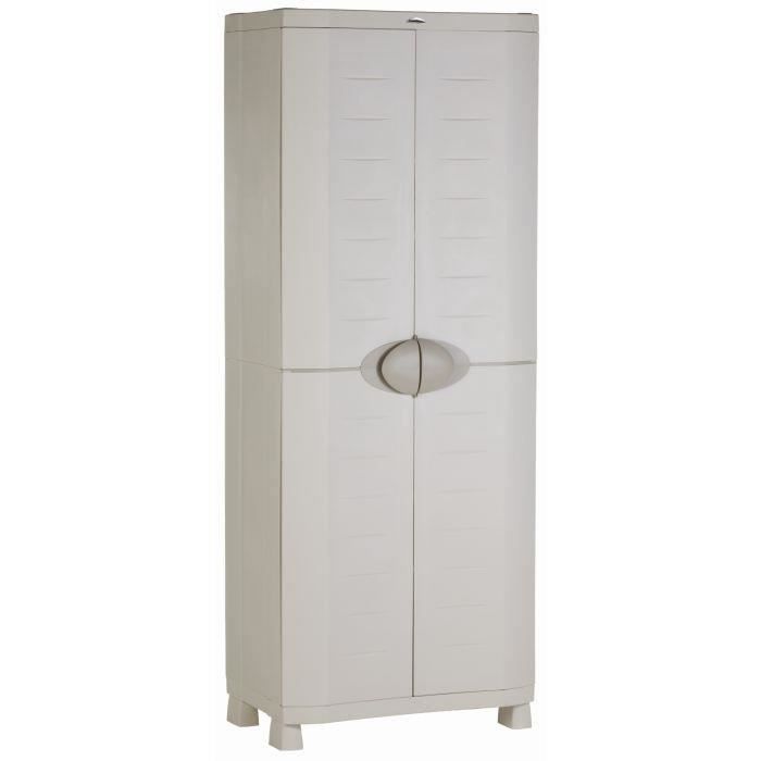 Armoire haute de rangement en résine beige - PLASTIKEN - Space SAVER - 2 portes et 4 étagères