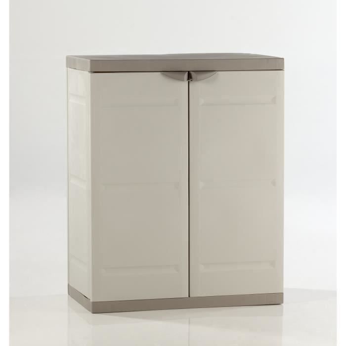 TITANIUM PLASTIKEN Armoire basse 2 portes avec étagères l70 x p44 x h88 cm Beige et Taupe Gamme TITA