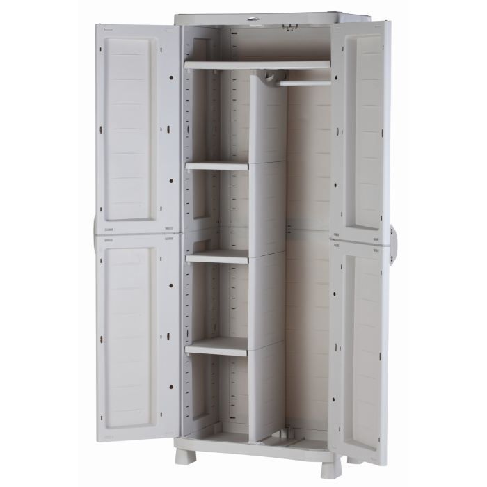 Armoire haute de rangement beige PLASTIKEN - 4 étagères et une penderie - Space SAVER - Intérieur et