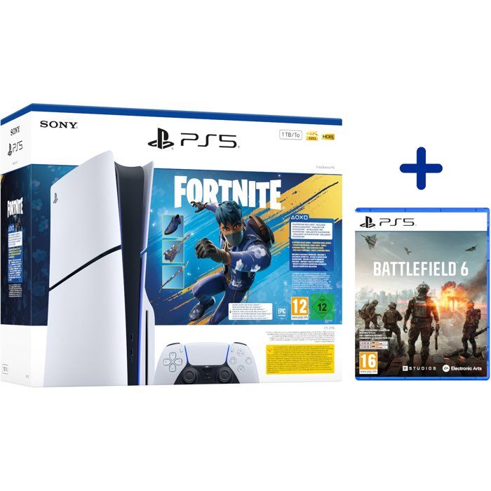 Pack PS5 Standard (avec lecteur CD) : Console PlayStation 5 (Modèle Slim) + Contenu Fortnite® Flowering Chaos + Battlefield 6