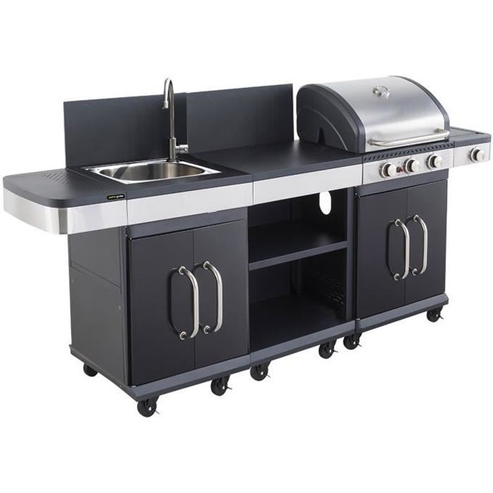 Barbecue Gaz Fidgi Desserte + Evier - Cookin Garden - Barbecue/Plancha à gaz - 3 Brûleurs - Puissance 14 5 Kw Barbecue Gaz Fidgi Desserte + Evier - Cookin Garden - Barbecue/Plancha à gaz - 3 Brûleurs - Puissance 14 5 Kw