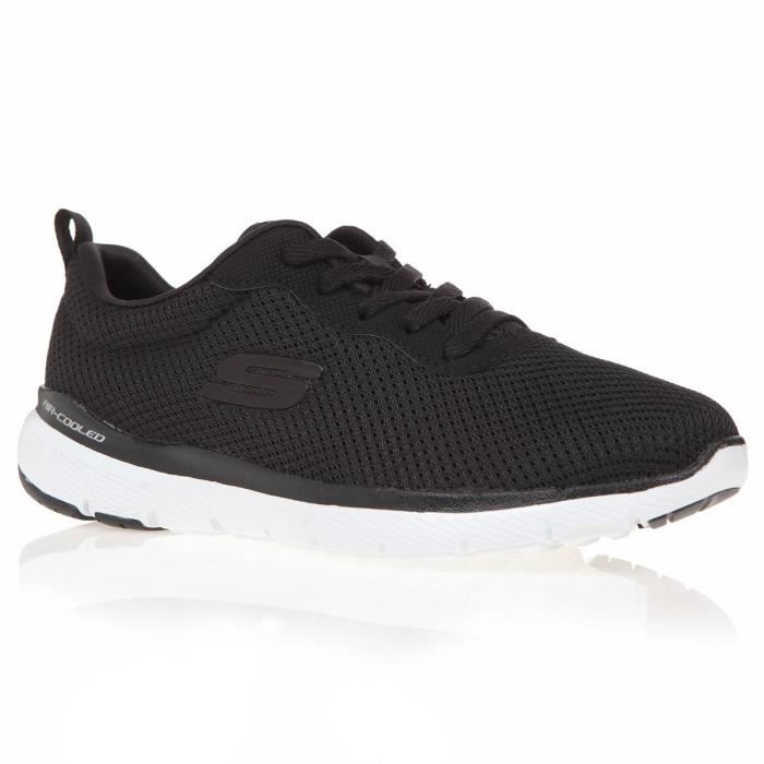 SKECHERS Baskets Flex Appeal 3.0-First Insight - Femme - Noir et Blanc - Tige en tissu à mailles - Fermeture à lacets