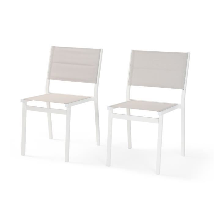 Lot de 2 chaises de jardin en aluminium et textilène - Blanc - 54 x 48 x 84 cm
