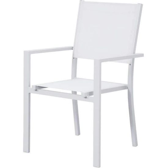 Lot de 4 fauteuils de jardin - Aluminium et textilène - Blanc - 56 x 59 x 89 cm
