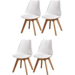 CHAISE BJORN Lot de 4 chaises de salle à manger - Simili blanc - Scandinave - L 49 x P 56 cm