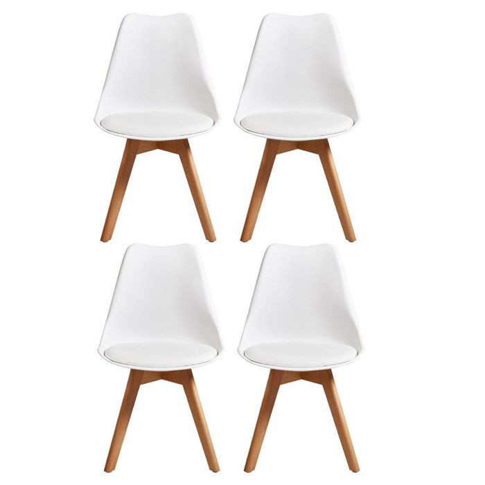 BJORN Lot de 4 chaises de salle à manger - Simili blanc - Scandinave