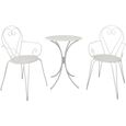 Set Table de jardin romantique en fer forgé 60 cm + 2 fauteuils - Blanc-0