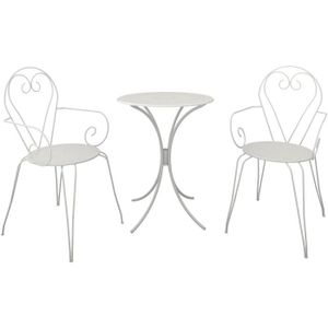 Ensemble table et chaise de jardin Set Table de jardin romantique en fer forgé 60 cm + 2 fauteuils - Blanc