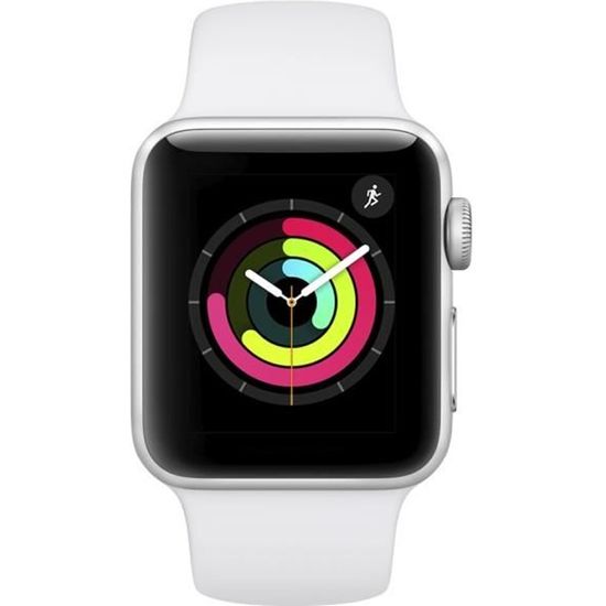 Apple Watch Series 3 GPS, 38mm Boîtier en aluminium argenté avec bracelet de sport blanc
