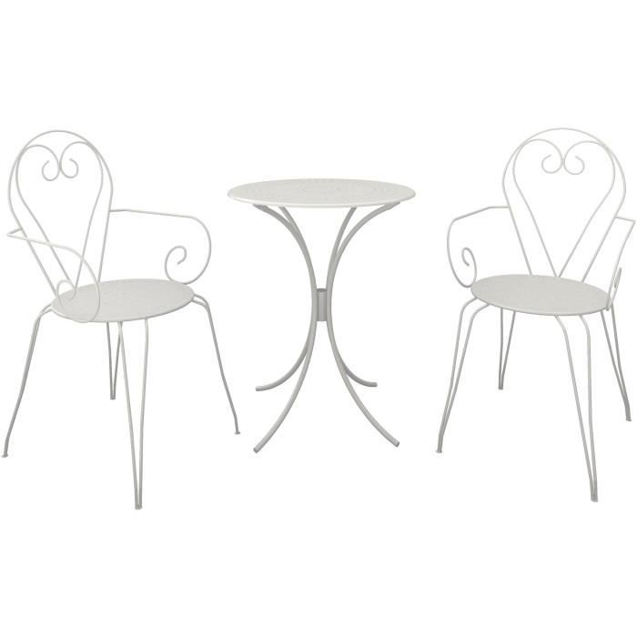 set table de jardin romantique en fer forgé 60 cm + 2 fauteuils - blanc