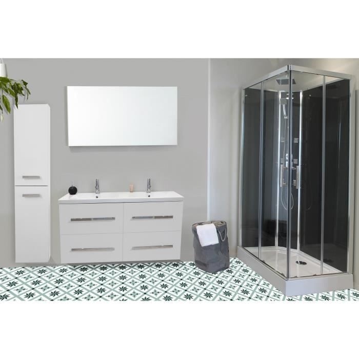 Nuevo Salle De Bain Complete Double Vasque L 120 Cm Blanc Laque Cdiscount Maison