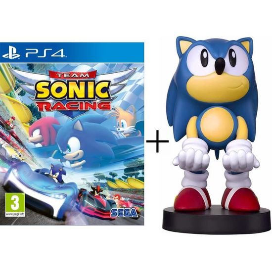 Pack Sonic The Hedgehog : Sonic Team Racing + Figurine Sonic - Support & Chargeur pour Manette et Smartphone - Exquisite Gaming