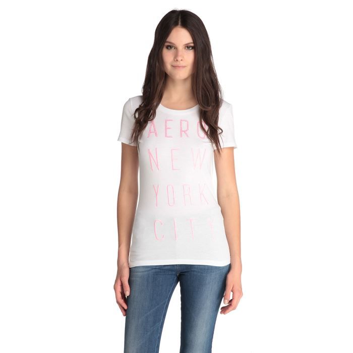 T-shirt Aeropostale Graphique Blanc Brillant Taille M Femme - Neuf Avec étiquettes