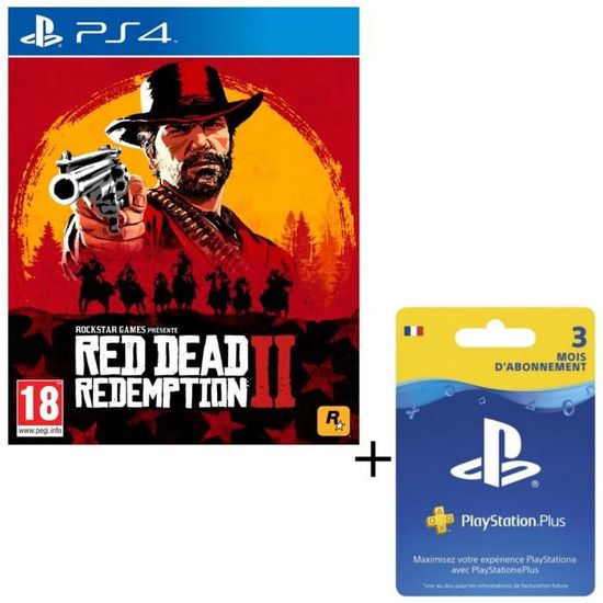 Pack Red Dead Redemption 2 Jeu PS4 + Abonnement PlayStation Plus 3 Mois