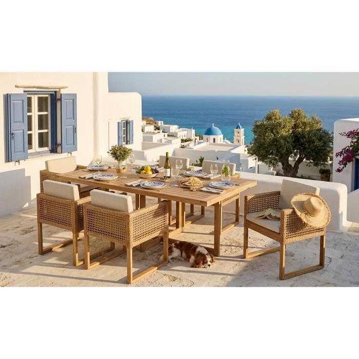 Ensemble repas de jardin CUBO - Table rectangulaire + 6 fauteuils - Structure en acier thermolaqué - 6 places - Bocarnea