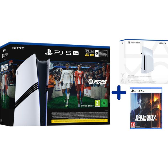 Pack PS5 Pro : Console PlayStation 5 Pro + FC26 (code dans la boite) + Lecteur de disques + Call of Duty : Black Ops 7