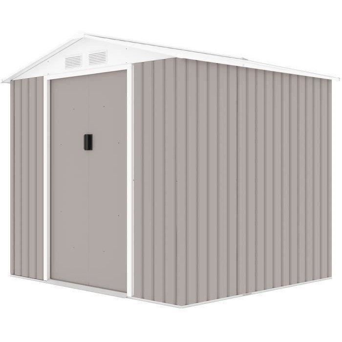 Abri de jardin en métal 407 m² - 213 x 191 x 195 cm - MARS -Kit dancrage inclus 2 portes coulissantes - Taupe
