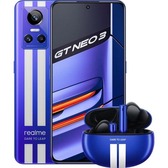 Téléphone mobile - REALME - GT NEO3 - 256 Go - Double SIM - Lecteur d'empreintes digitales - Bleu
