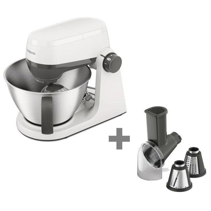 Lot Kenwood : Robot pâtissier KHC30.000WH Multitasker + Râpe éminceur KAP70A.000GY