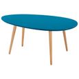 STONE Table basse ovale scandinave bleu paon laqué - L 98 x l 61 cm-0