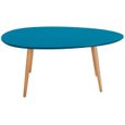 STONE Table basse ovale scandinave bleu paon laqué - L 98 x l 61 cm-1