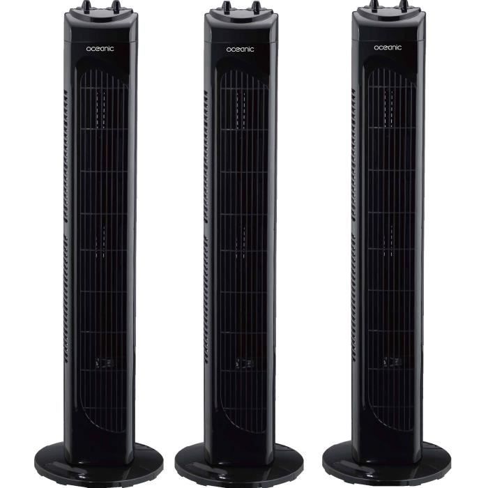Pack de 3 Ventilateurs colonne OCEANIC - 40W - Hauteur 78 cm - 3 vitesses - Oscillant - Minuterie - Noir