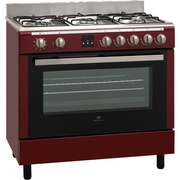 CONTINENTAL EDISON - Cuisinière piano gaz - four catalyse 101L - affichage  digital - L 90 x H85 cm - ROUGE BORDEAUX - Cdiscount Electroménager