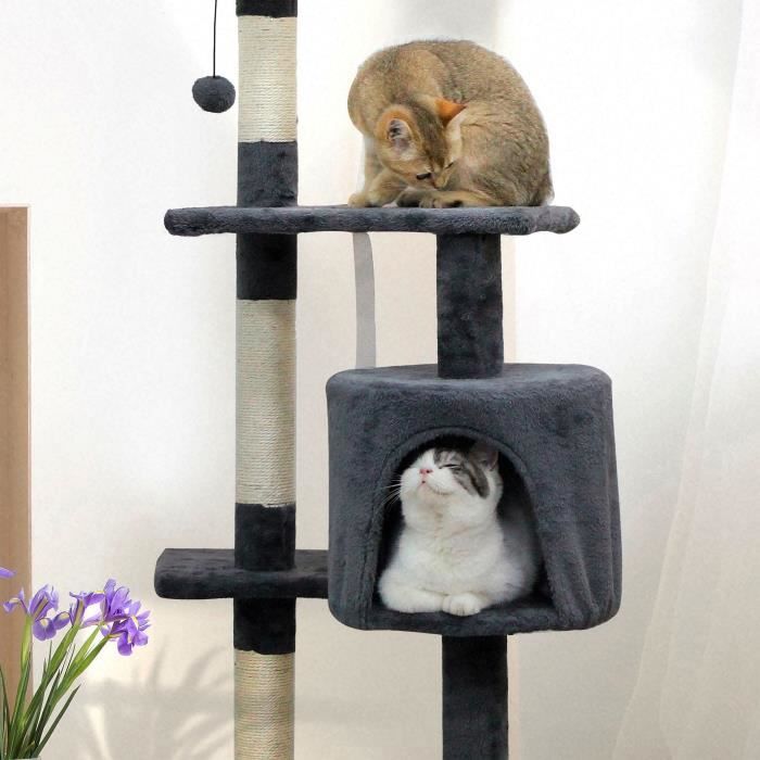 Arbre à Chat Gaczoo Avec Niche, Plateformes Et Griffoir Sisal - Tour Pour Chats Gris Clair, 116 Cm De Haut, Stable Et Amusant