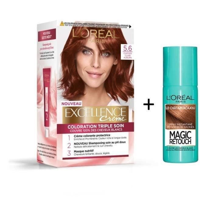 L Oreal Paris Lot Coloration Excellence 5 6n Chatain Clair Auburn Spray Magic Retouch 75 Ml Chatain Acajou Cdiscount Au Quotidien