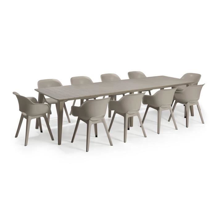 ALLIBERT JARDIN Table LIMA 320x100cm - Capuccinno + 5 lots de 2 fauteuils AKOLA Capuccinno - Résine