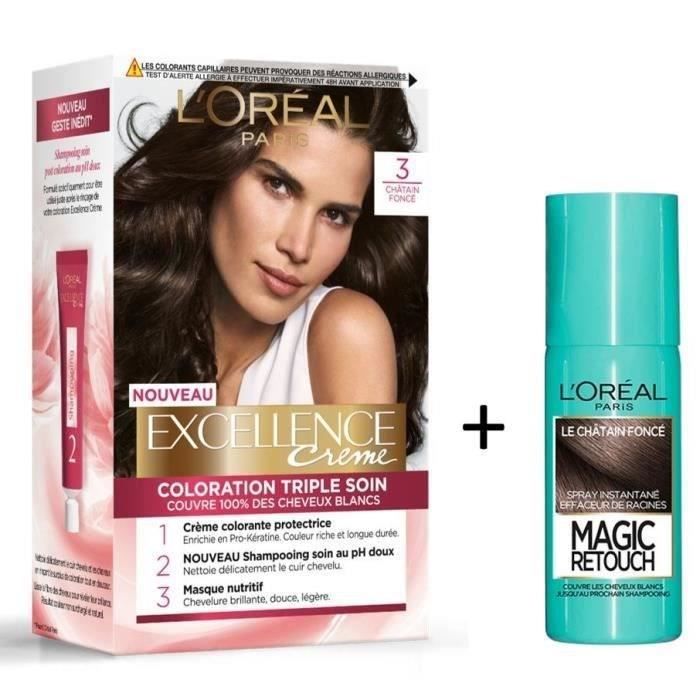 L Oreal Paris Lot De Coloration Excellence 3 0n Chatain Fonce Spray Magic Retouch 75 Ml Chatain Fonce Cdiscount Au Quotidien