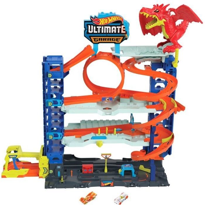 Garage Dragon Hot Wheels HKX48 - 50 places de jeu - 2 véhicules inclus - Garantie 2 ans