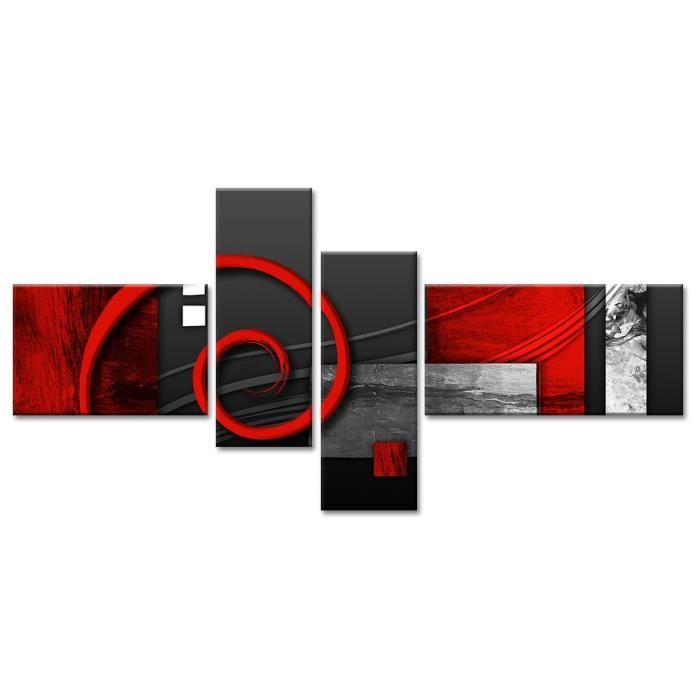 DECLINA Tableau Toile Imprimée, Décoration Murale XXL, Tableau Abstrait, Peinture Murale, Tableau Déco Abstrait Circle 160x60 Cm Rouge