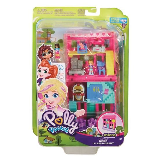 Polly Pocket Pollyville​ Le Restaurant accessoires et autocollants jouet enfant édition 2019 2 mini-figurines Polly et Shani GGC30 