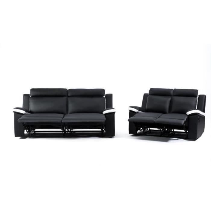 Zen Canape De Relaxation Droit 3 2 Places Simili Noir Et Blanc